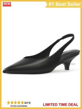 Pointy Toe Slingback Kitten Heels Faux Leather Pumps